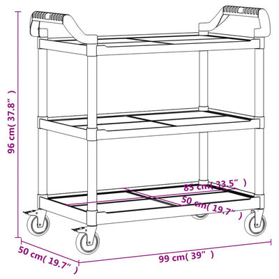 vidaXL 3-Tier Trolley Grey 99x50x96 cm Aluminium