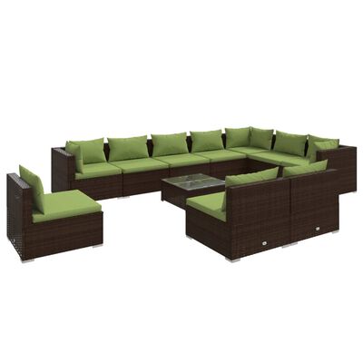 vidaXL 11 Piece Garden Lounge Set with Cushions Poly Rattan Brown