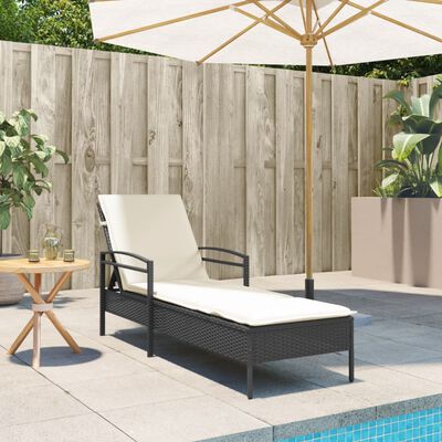 vidaXL Sun Lounger with Cushion Black 63x200x81 cm Poly Rattan