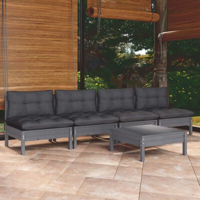 vidaXL 5 Piece Garden Lounge Set with Anthracite Cushions Pinewood