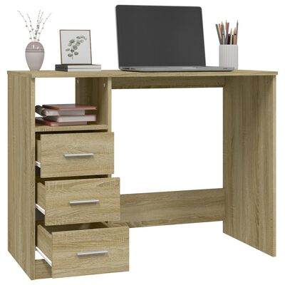 vidaXL Desk with Drawers Sonoma Oak 102x50x76 cm Engineered Wood