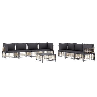 vidaXL 8 Piece Garden Lounge Set with Cushions Anthracite Poly Rattan