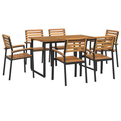 vidaXL 7 Piece Garden Dining Set Solid Wood Acacia and Metal