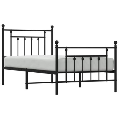 vidaXL Metal Bed Frame without Mattress with Footboard Black 90x190 cm Single