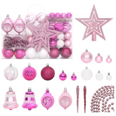 vidaXL 108 Piece Christmas Bauble Set White and Pink