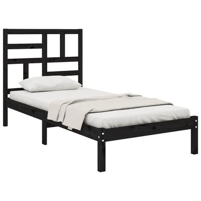 vidaXL Bed Frame without Mattress Black Solid Wood 90x190 cm Single