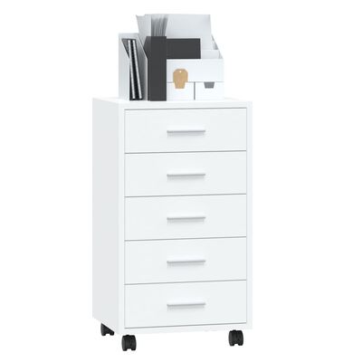 vidaXL Drawer Cabinet with Castors High Gloss White Engineered Wood