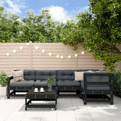 vidaXL 6 Piece Garden Lounge Set with Cushions Black Solid Wood