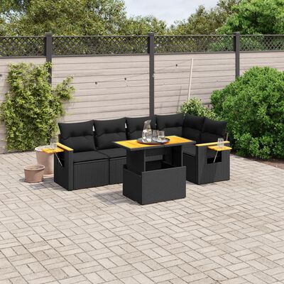 vidaXL 6 Piece Garden Sofa Set with Cushions Black Poly Rattan