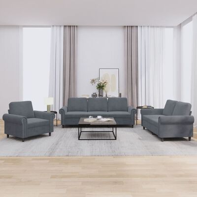 vidaXL 3 Piece Sofa Set with Cushions Dark Grey Velvet