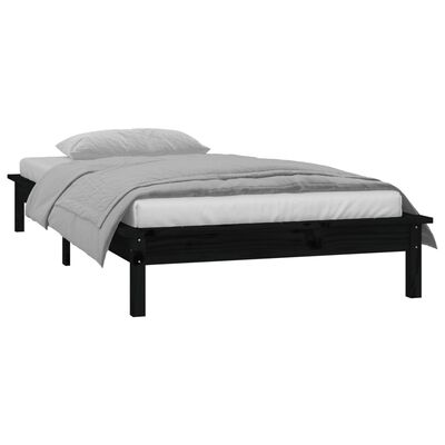 vidaXL LED Bed Frame without Mattress Black 90x190 cm Single Solid Wood