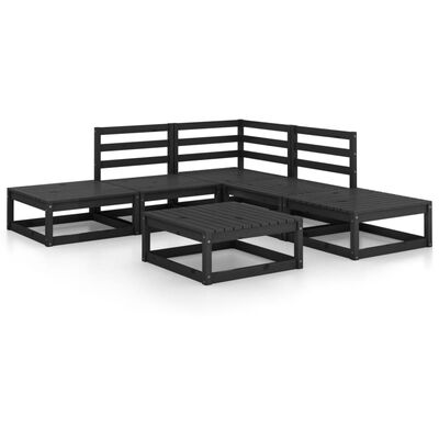 vidaXL 6 Piece Garden Lounge Set Black Solid Wood Pine