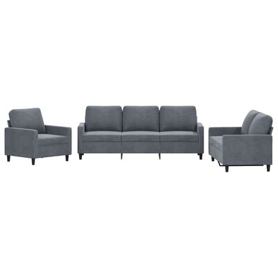 vidaXL 3 Piece Sofa Set with Cushions Dark Grey Velvet