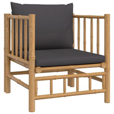 vidaXL 5 Piece Garden Lounge Set with Dark Grey Cushions Bamboo