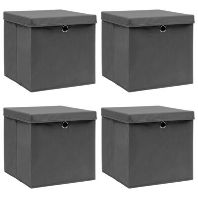 vidaXL Storage Boxes with Lids 4 pcs Grey 32x32x32 cm Fabric