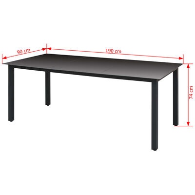 vidaXL Garden Table Black 190x90x74 cm Aluminium and Glass