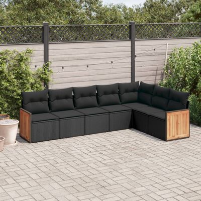 vidaXL 7 Piece Garden Sofa Set with Cushions Black Poly Rattan