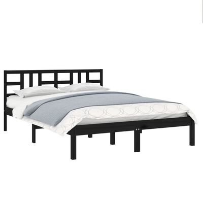 vidaXL Bed Frame without Mattress Black 135x190 cm Double Solid Wood