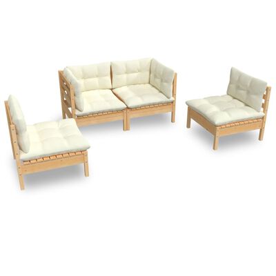 vidaXL 4 Piece Garden Lounge Set with Cream Cushions Solid Pinewood