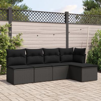 vidaXL 5 Piece Garden Sofa Set with Cushions Black Poly Rattan