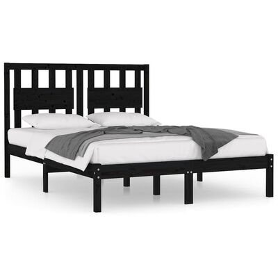 vidaXL Bed Frame without Mattress Black Solid Wood Double