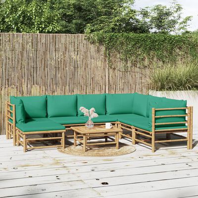 vidaXL 8 Piece Garden Lounge Set with Green Cushions Bamboo