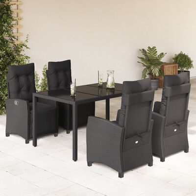 vidaXL 5 Piece Garden Dining Set with Cushions Black Poly Rattan