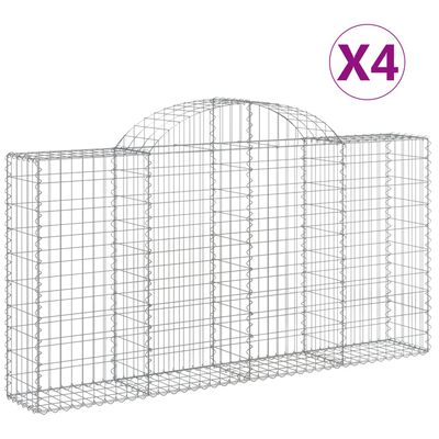 vidaXL Arched Gabion Baskets 4 pcs 200x30x100/120 cm Galvanised Iron