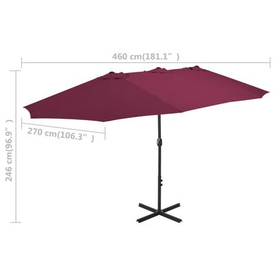 vidaXL Garden Parasol with Aluminium Pole 460x270 cm Bordeaux Red