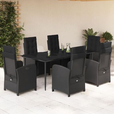 vidaXL 7 Piece Garden Dining Set with Cushions Black Poly Rattan