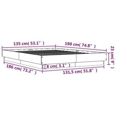 vidaXL Bed Frame with LED without Mattress Sonoma Oak 135x190 cm Double