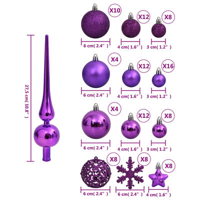 vidaXL 111 Piece Christmas Bauble Set Purple Polystyrene