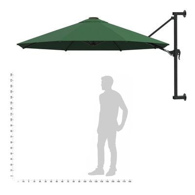 vidaXL Wall-Mounted Garden Parasol with Metal Pole 300 cm Green