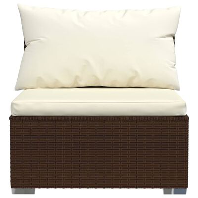 vidaXL Garden Middle Sofa with Cushions Brown Poly Rattan