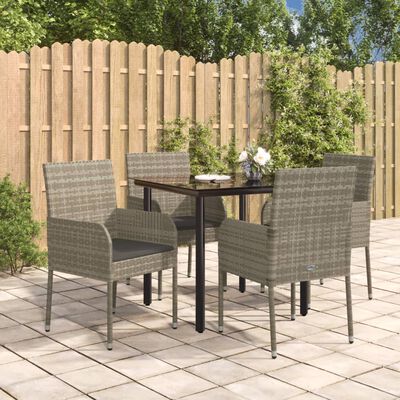 vidaXL 5 Piece Garden Dining Set with Cushions Black and Grey Poly Rattan