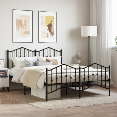 vidaXL Metal Bed Frame without Mattress with Footboard Black 150x200 cm King Size