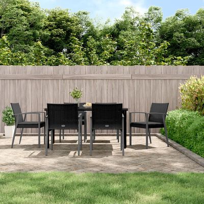 vidaXL 7 Piece Garden Dining Set with Cushions Poly Rattan and Steel