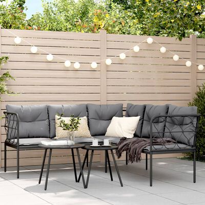 vidaXL Garden Sofa Set with Cushions Black Steel and Textilene