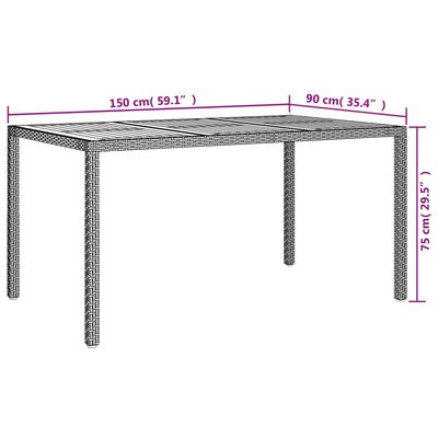 vidaXL Garden Table 150x90x75 cm Poly Rattan and Acacia Wood Black