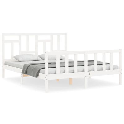 vidaXL Bed Frame without Mattress White King Size Solid Wood Pine