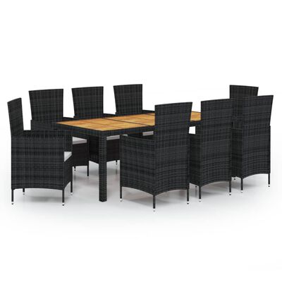 vidaXL 9 Piece Outdoor Dining Set with Cushions Poly Rattan Black