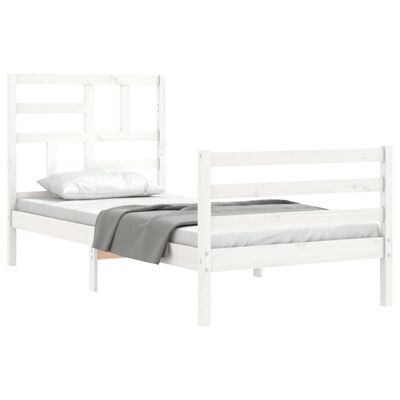 vidaXL Bed Frame without Mattress White Single Solid Wood