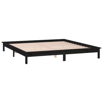 vidaXL LED Bed Frame without Mattress Black 135x190 cm Double Solid Wood