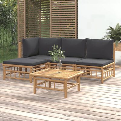 vidaXL 5 Piece Garden Lounge Set with Dark Grey Cushions Bamboo