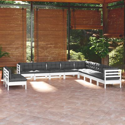 vidaXL 11 Piece Garden Lounge Set with Cushions White Solid Pinewood