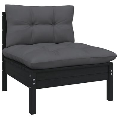 vidaXL 9 Piece Garden Lounge Set with Cushions Black Solid Pinewood