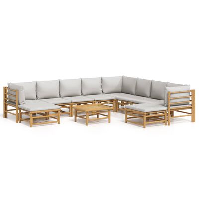 vidaXL 11 Piece Garden Lounge Set with Light Grey Cushions Bamboo