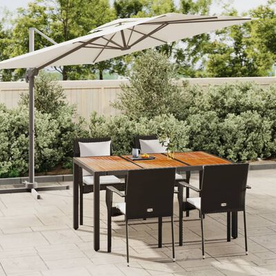 vidaXL 5 Piece Garden Dining Set with Cushions Black Poly Rattan