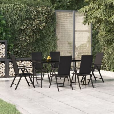 vidaXL 7 Piece Garden Dining Set Black Poly Rattan