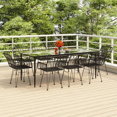 vidaXL 9 Piece Garden Dining Set Black Poly Rattan